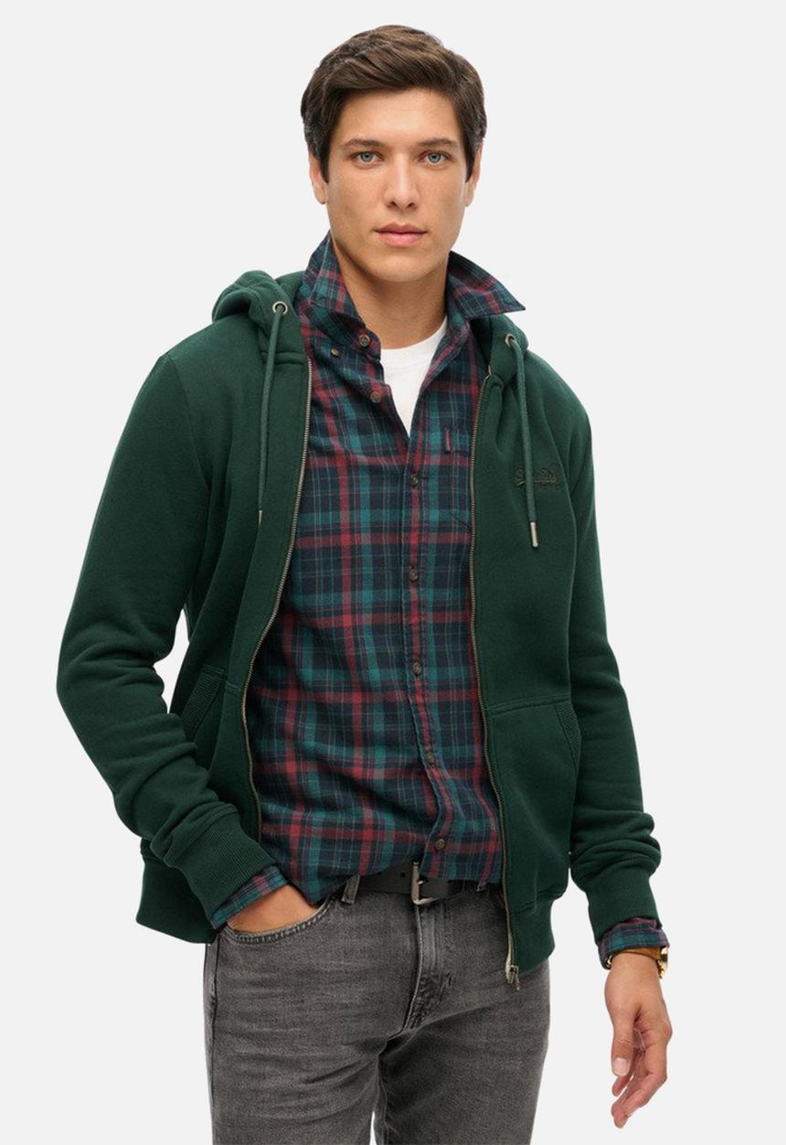 ESSENTIAL LOGO ZIP HOODIE - FOREST GREEN