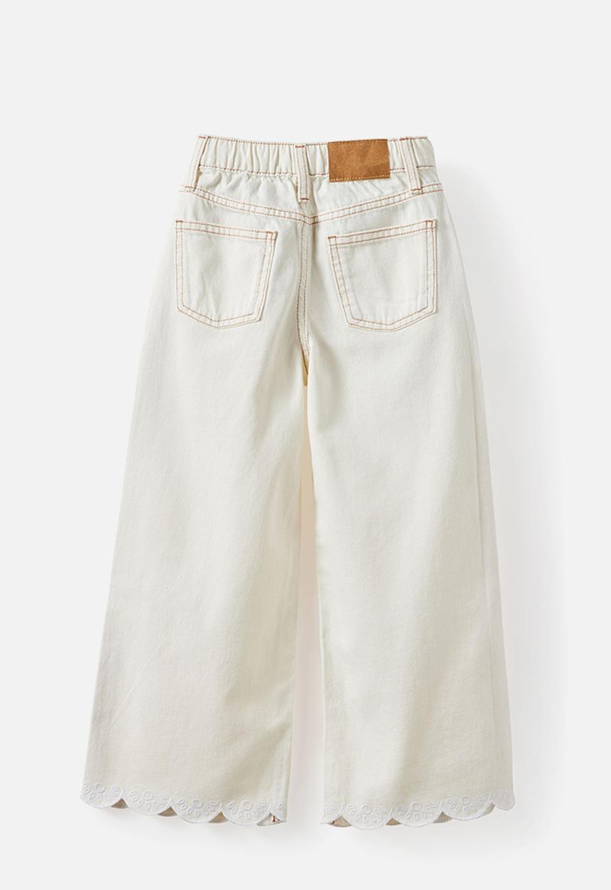 Cotton On - Super Wide Leg Denim Jean - Hayman Ecru/Broderie