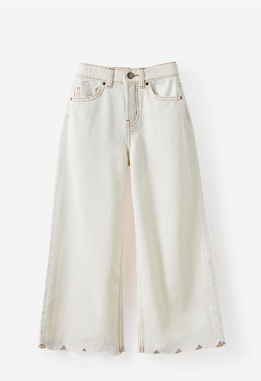 Cotton On - Super Wide Leg Denim Jean - Hayman Ecru/Broderie