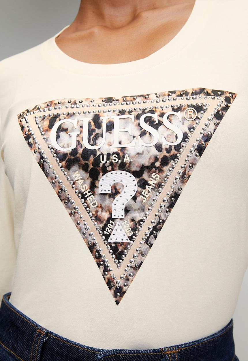 GUESS - Ls Cn Leo Triangle Tee - Pearl White