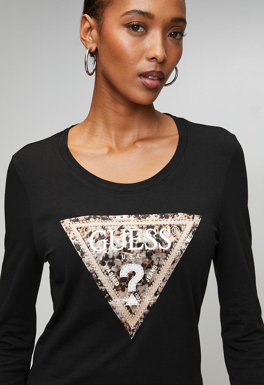 GUESS - Ls Cn Leo Triangle Tee - Jet Black A996
