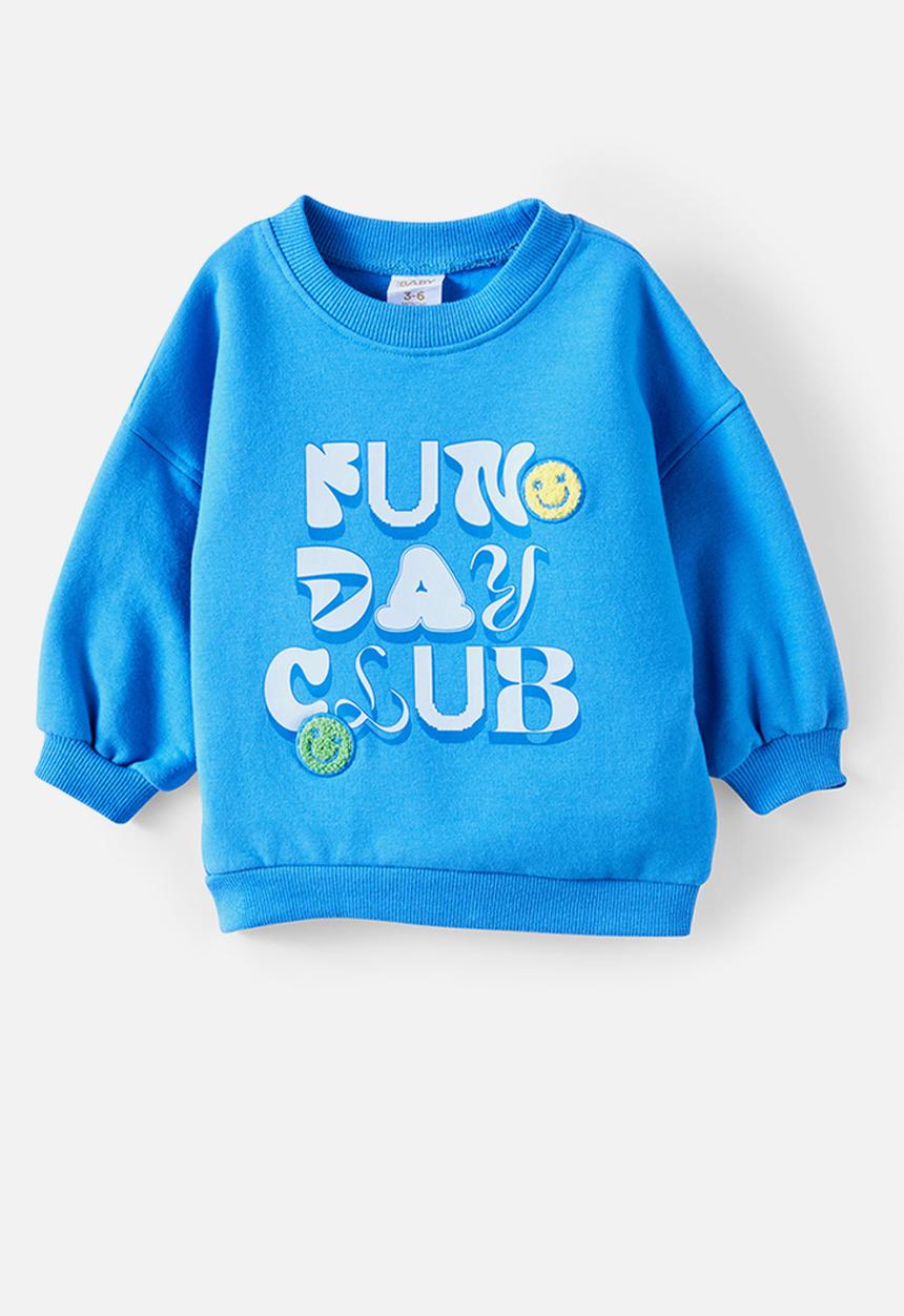 Cotton On - Riley Sweater - Blue Bonnet/Fun Day Club Logo