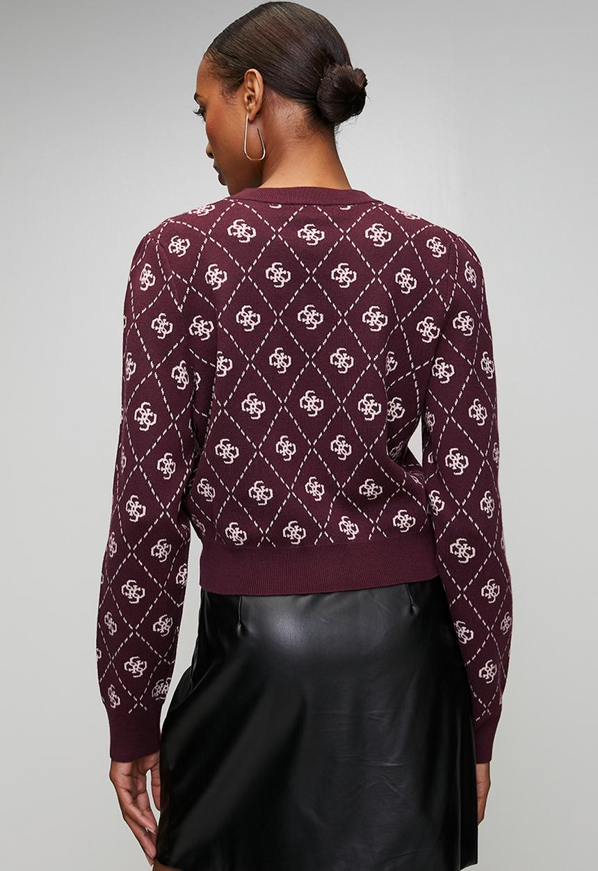 GUESS - Sarah 4G Ls Cn Cardi Swtr - 4G Plum And Pink
