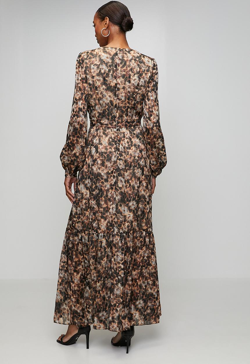 GUESS - Ls Ilenia Pleat Long Dress - Safari Bloom Print