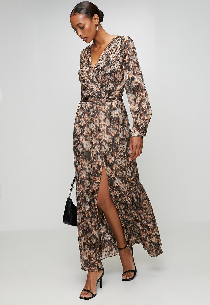 GUESS - Ls Ilenia Pleat Long Dress - Safari Bloom Print