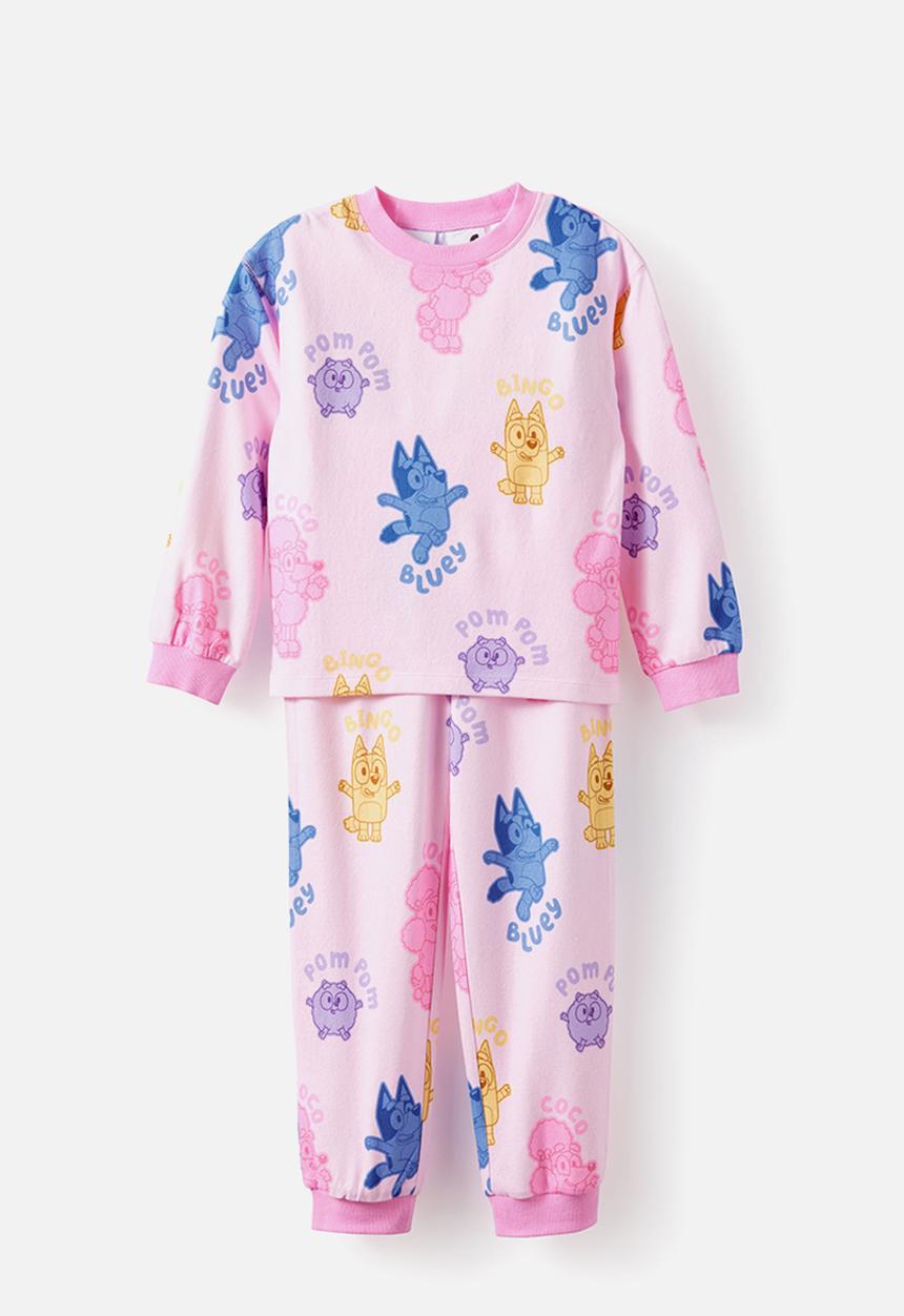 Cotton On - Snoozesoft Long Sleeve Pj Set License - Lcn Blu Tea Party Pink/Bluey Friends