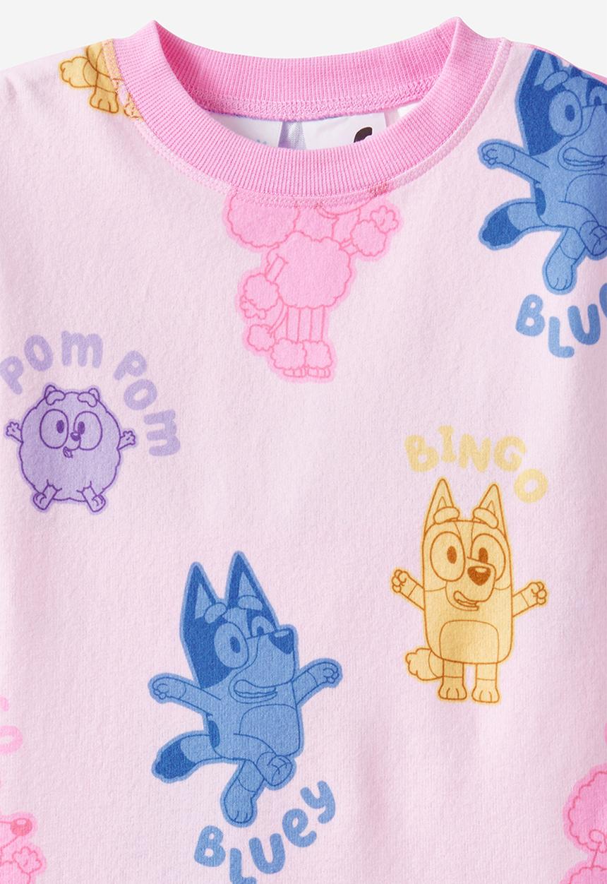Cotton On - Snoozesoft Long Sleeve Pj Set License - Lcn Blu Tea Party Pink/Bluey Friends