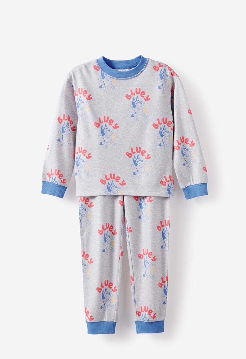Cotton On - Snoozesoft Long Sleeve Pj Set License - Lcn Blu Grey Marle/Bluey Lets Do This
