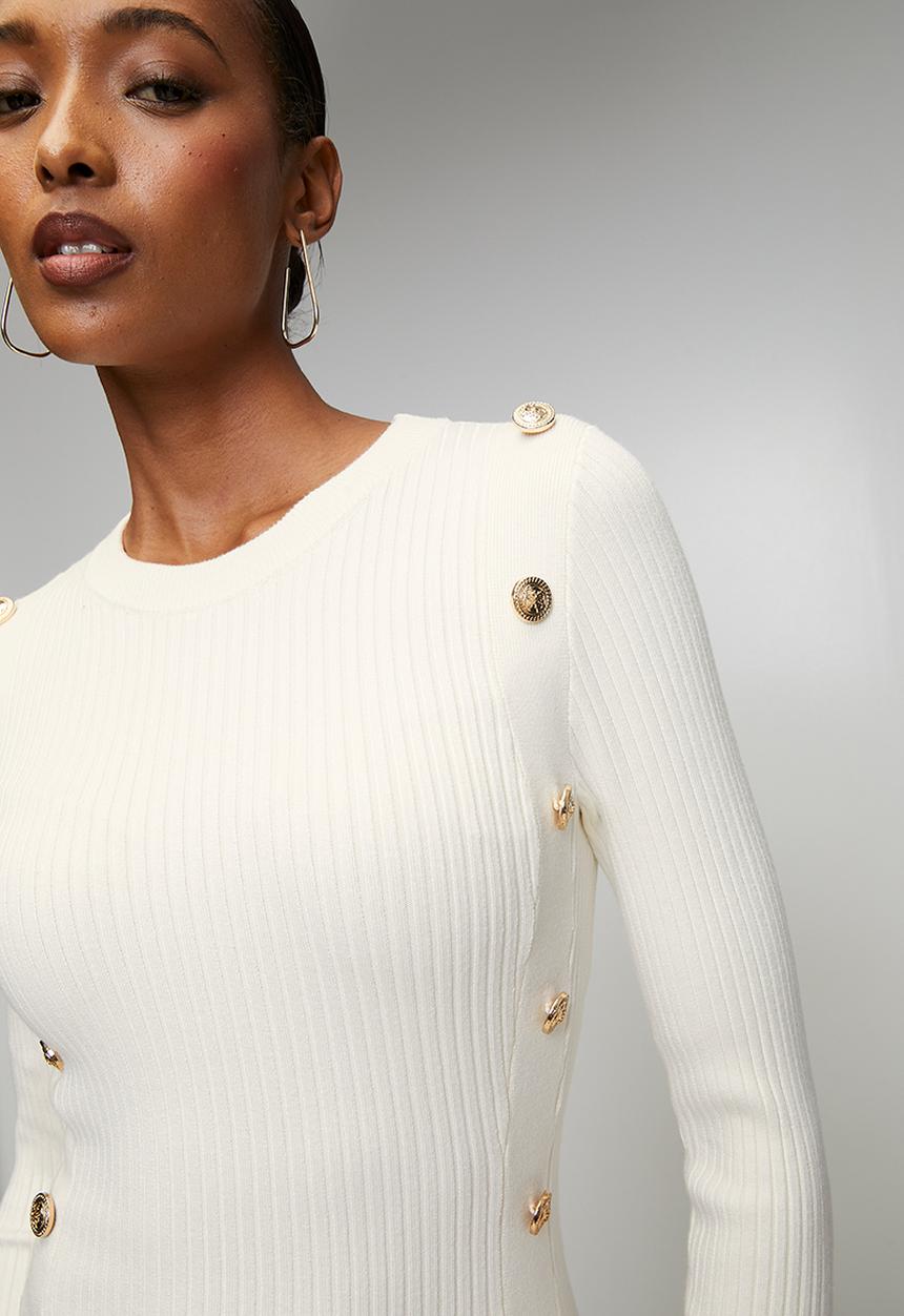 GUESS - Ls Rib Logo Button Vonn Dress - Dove White