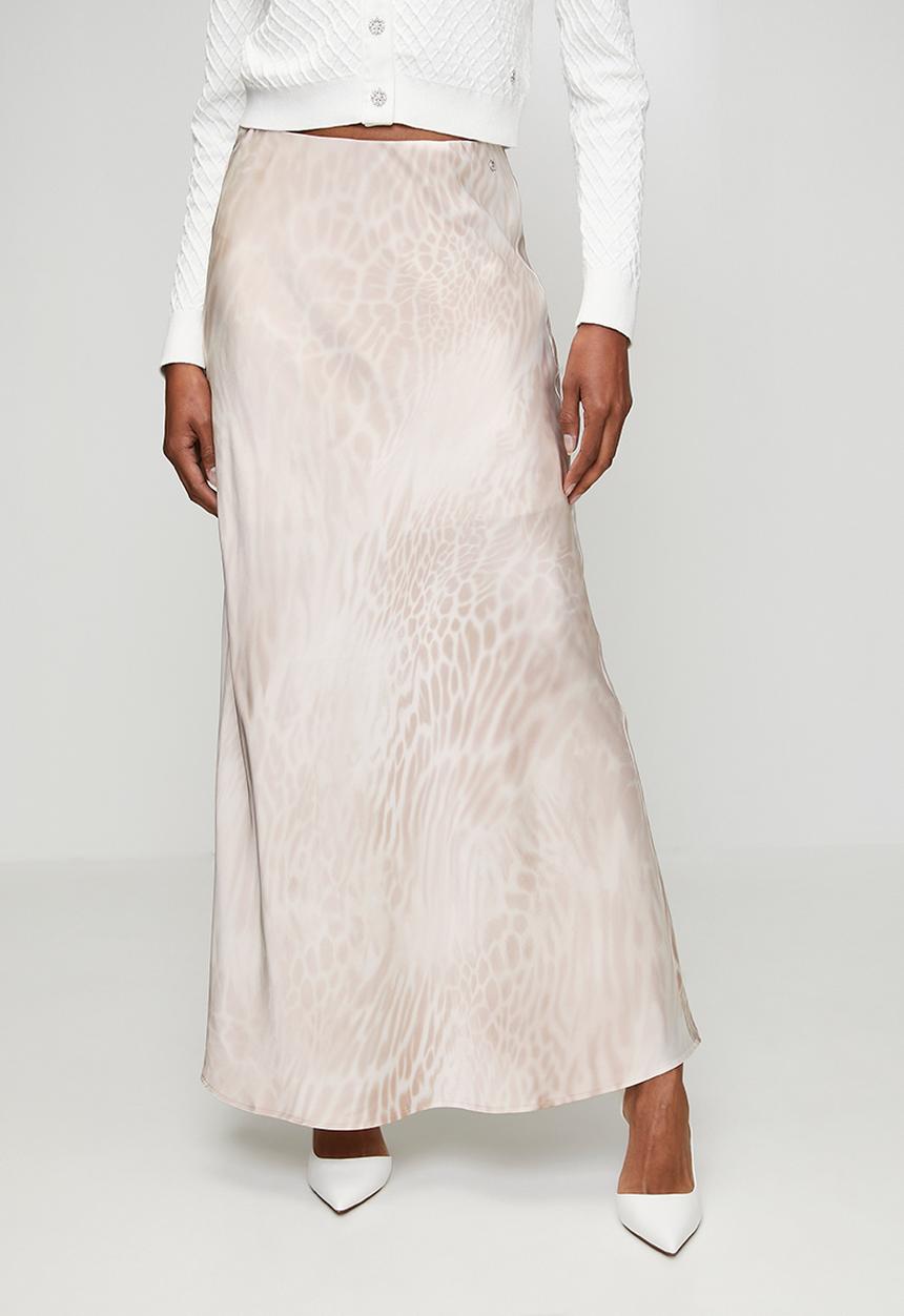 GUESS - Sibilla Long Satin Skirt - Leopard Sands