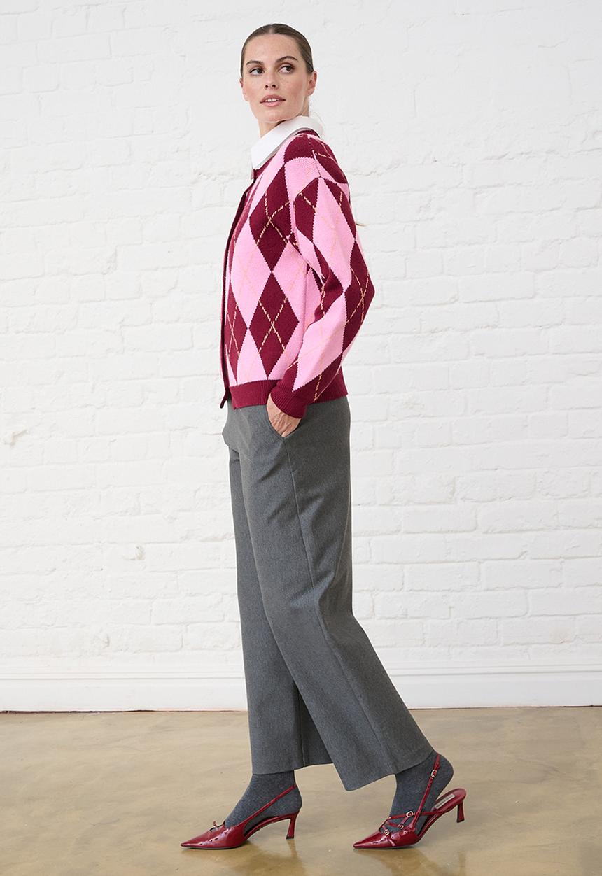 Me&B - Heavyweight Cardigan in Argyle - Multi