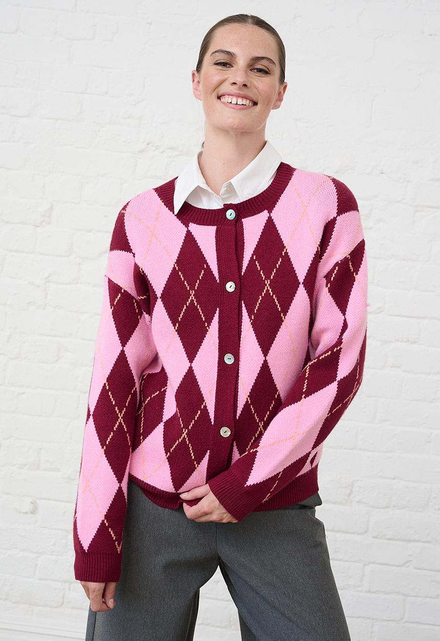 Me&B - Heavyweight Cardigan in Argyle - Multi