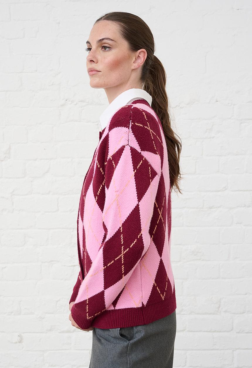 Me&B - Heavyweight Cardigan in Argyle - Multi