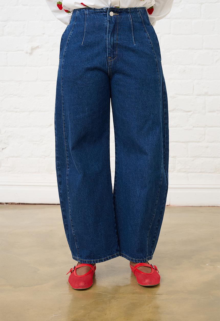 Me&B - Contour Waist Barrel Leg Jeans - Medium Wash