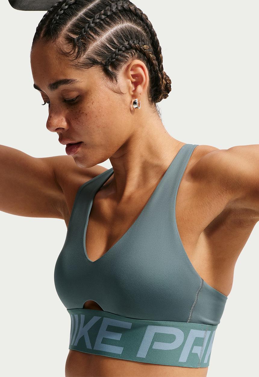 Nike - W Np Df Sculpt Ms Bra - Mineral Slate/Denim Turq/White