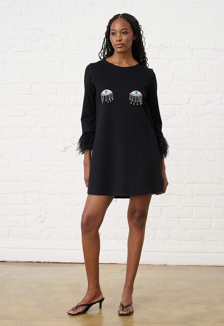 Me&B - The Eye Candy Feather Dress - Black