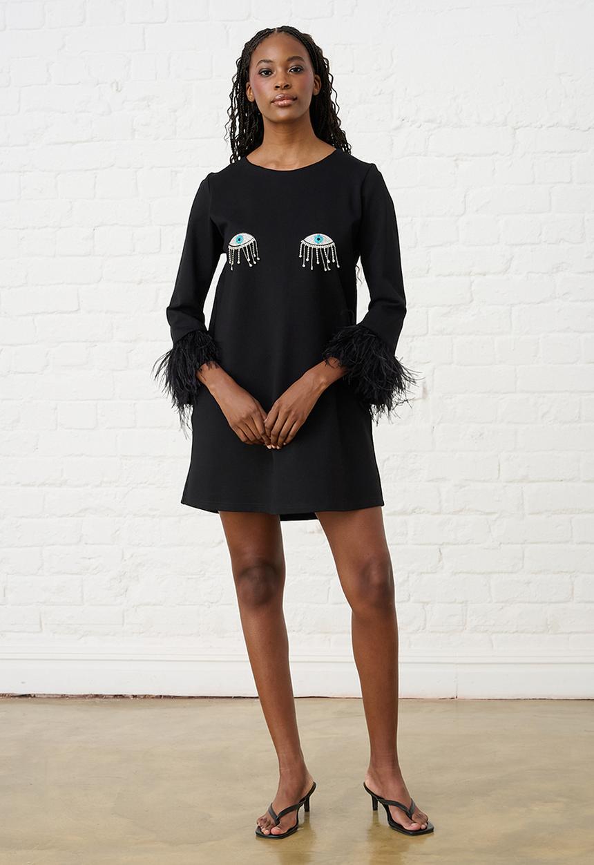 Me&B - The Eye Candy Feather Dress - Black