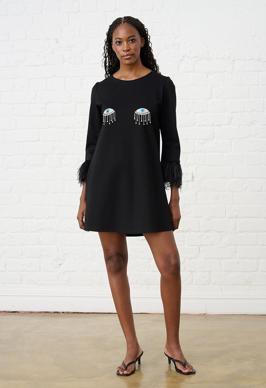 Me&B - The Eye Candy Feather Dress - Black