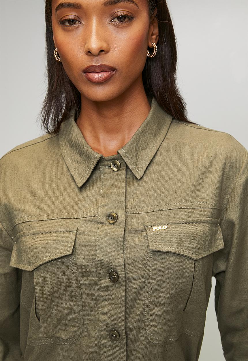 POLO - Wmn Willow Long Sleeve  Safari Dress - Olive