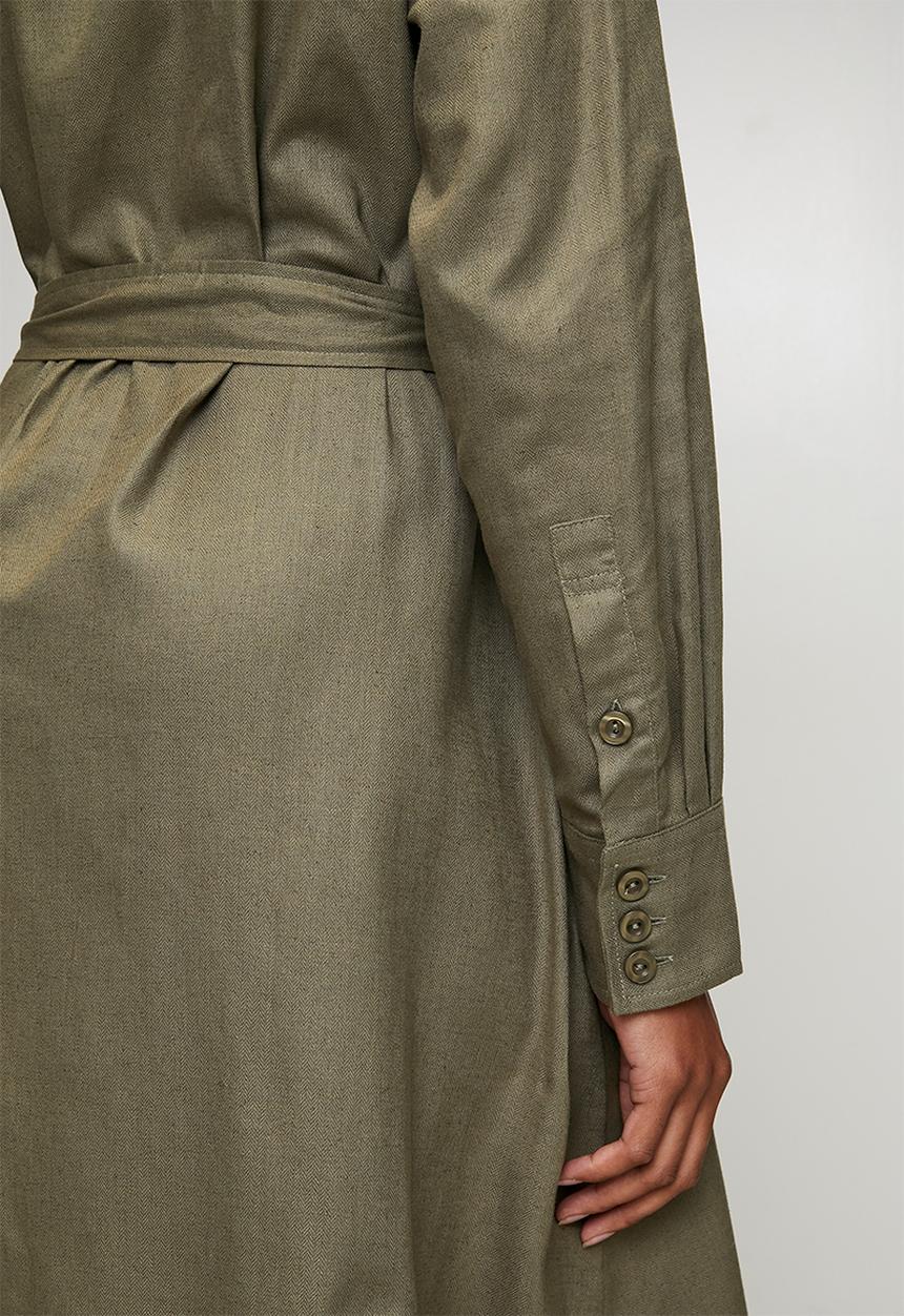 POLO - Wmn Willow Long Sleeve  Safari Dress - Olive