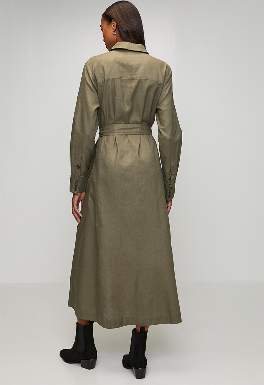 POLO - Wmn Willow Long Sleeve  Safari Dress - Olive