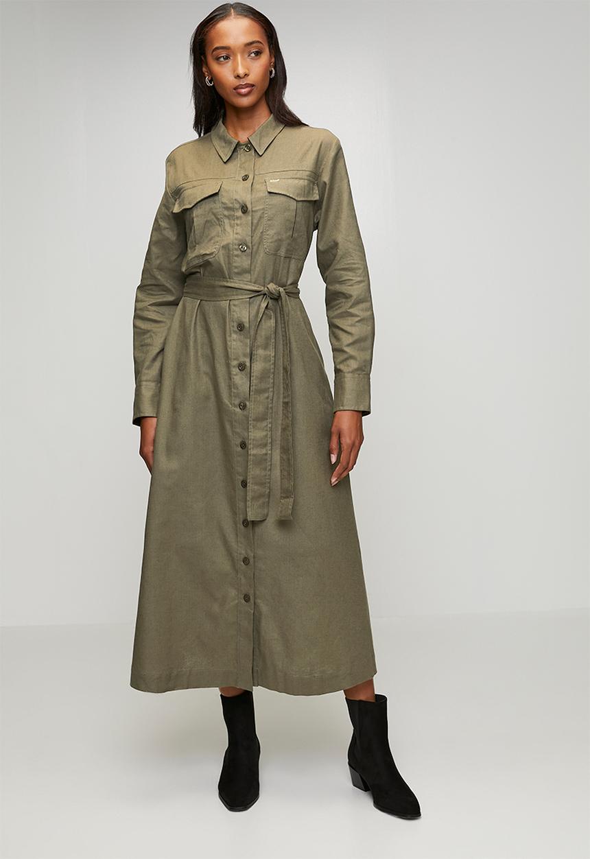 olive green safari dress Linen safari dress