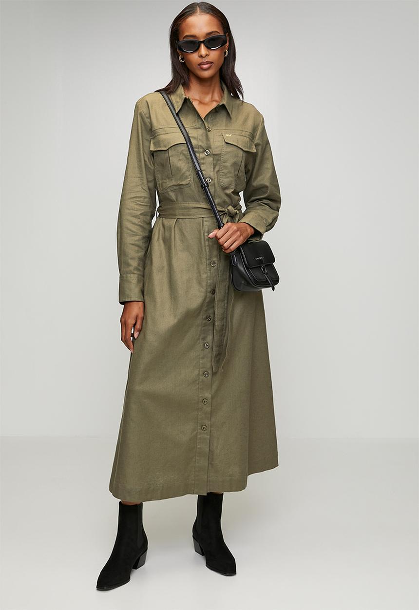 POLO - Wmn Willow Long Sleeve  Safari Dress - Olive