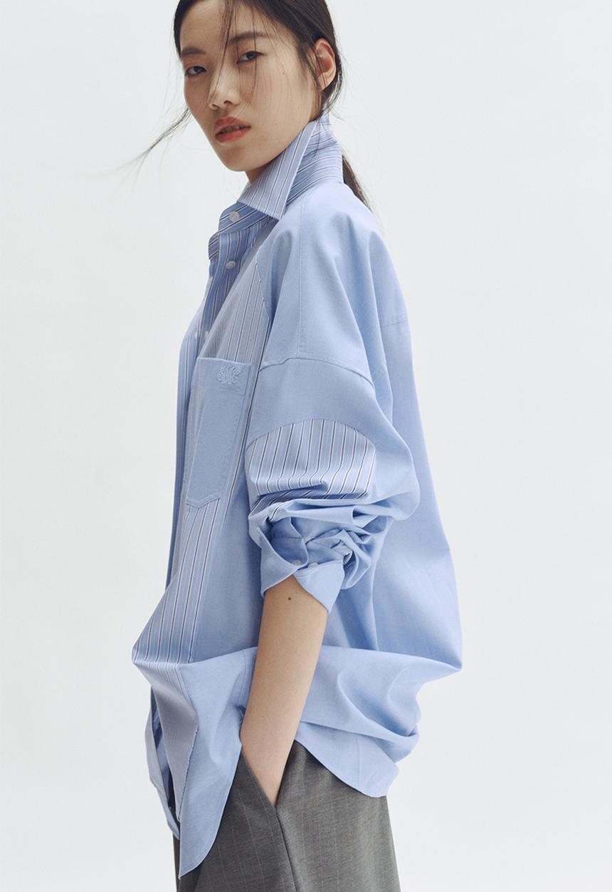 H&M - Stella McCartney H&M:  Oversized panelled poplin shirt - blue/striped