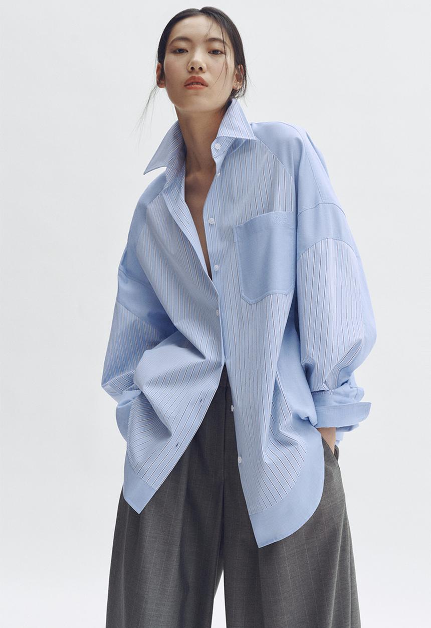 H&M - Stella McCartney H&M:  Oversized panelled poplin shirt - blue/striped