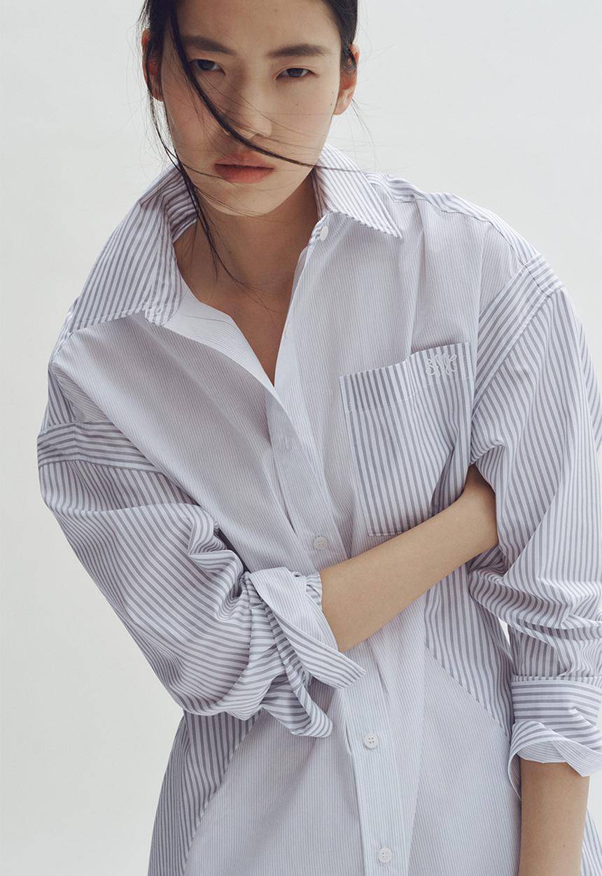 H&M - Stella McCartney H&M: Cotton poplin shirt dress - white/grey striped