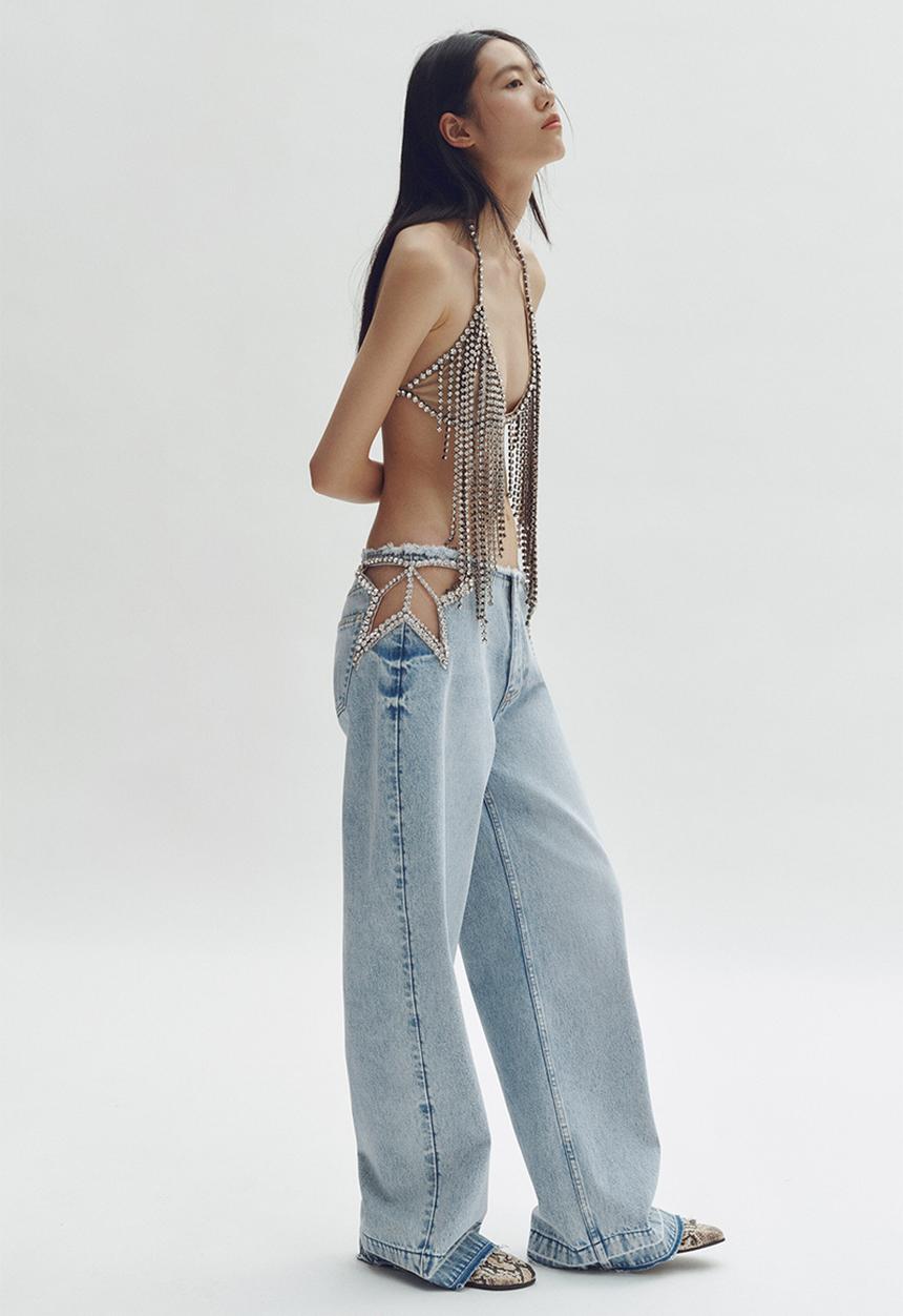Stella McCartney H&M: Crystal-star straight-leg jeans - light