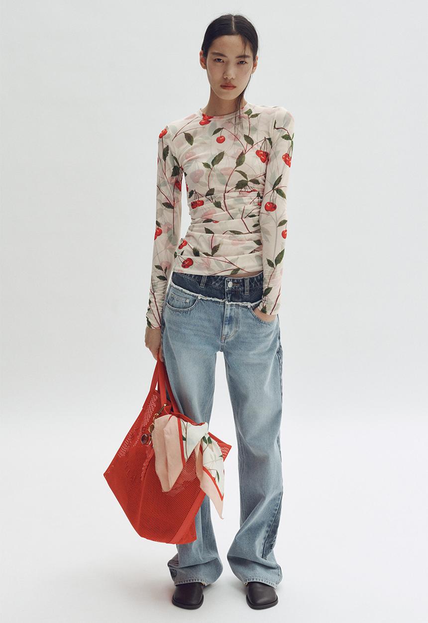H&M - Stella McCartney H&M: Cherry-print mesh top - cream