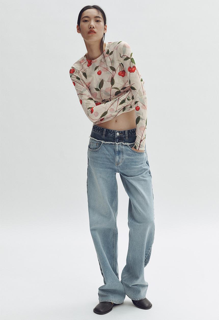 Stella McCartney H&M: Cherry-print mesh top - cream - 1325304001