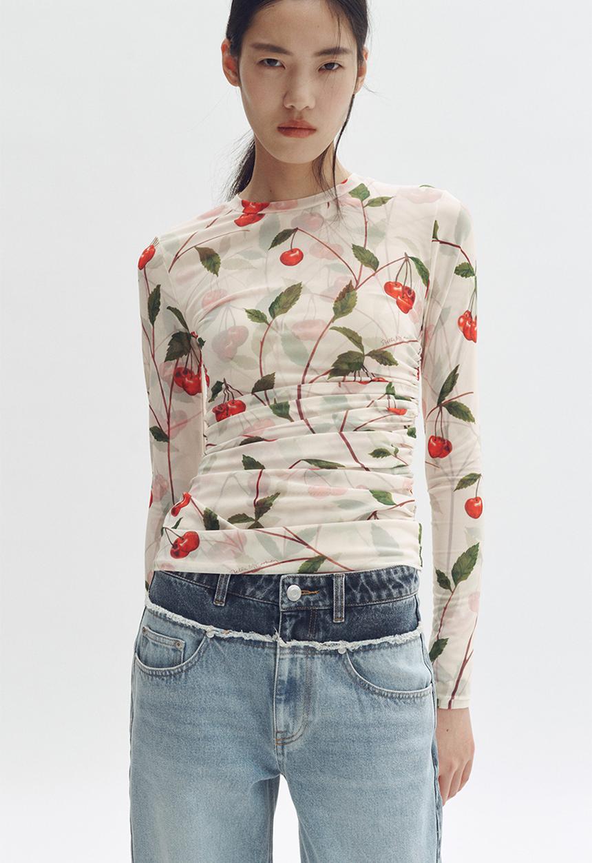 H&M - Stella McCartney H&M: Cherry-print mesh top - cream