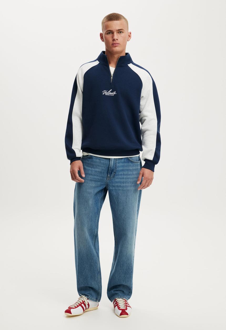 Cotton On - 1 4 Zip Graphic Fleece - Indigo / Riviera Blue