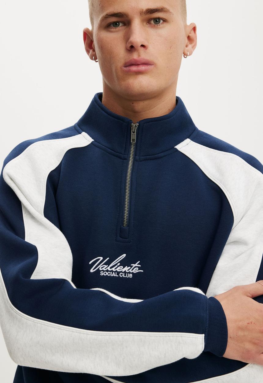 Cotton On - 1 4 Zip Graphic Fleece - Indigo / Riviera Blue