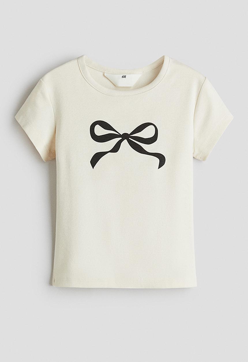 H&M - Cotton jersey top - cream/bow
