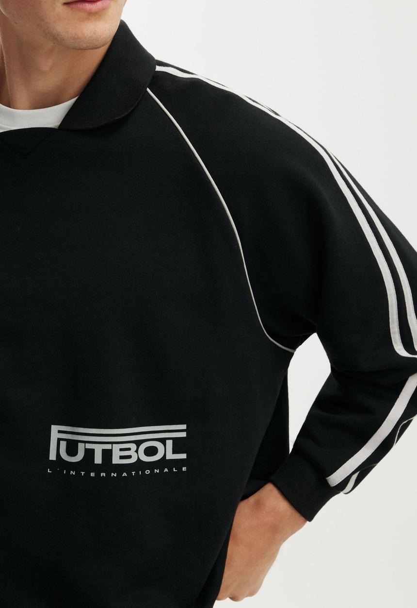 Cotton On - Raglan Polo Fleece- Black / Futbol