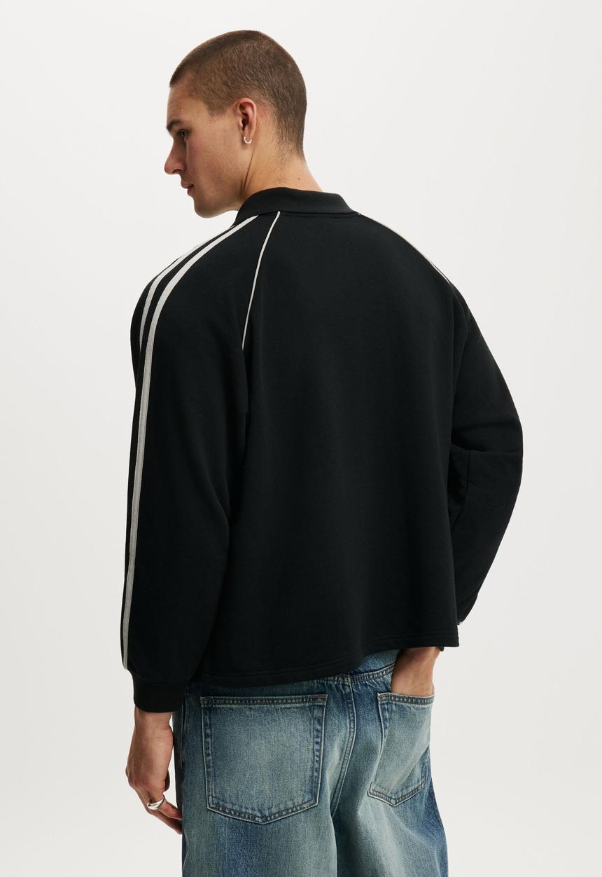 Cotton On - Raglan Polo Fleece- Black / Futbol