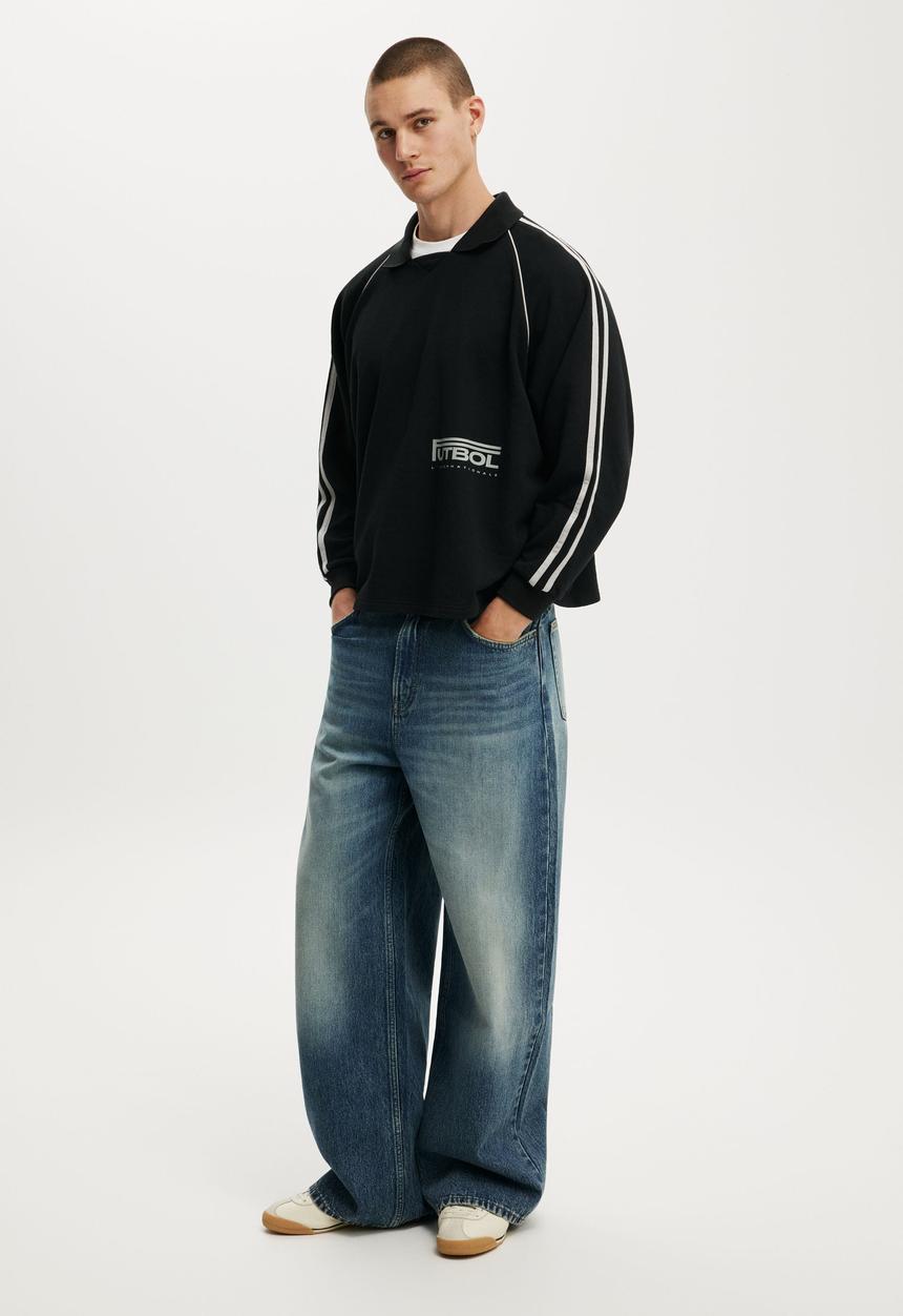Cotton On - Raglan Polo Fleece- Black / Futbol