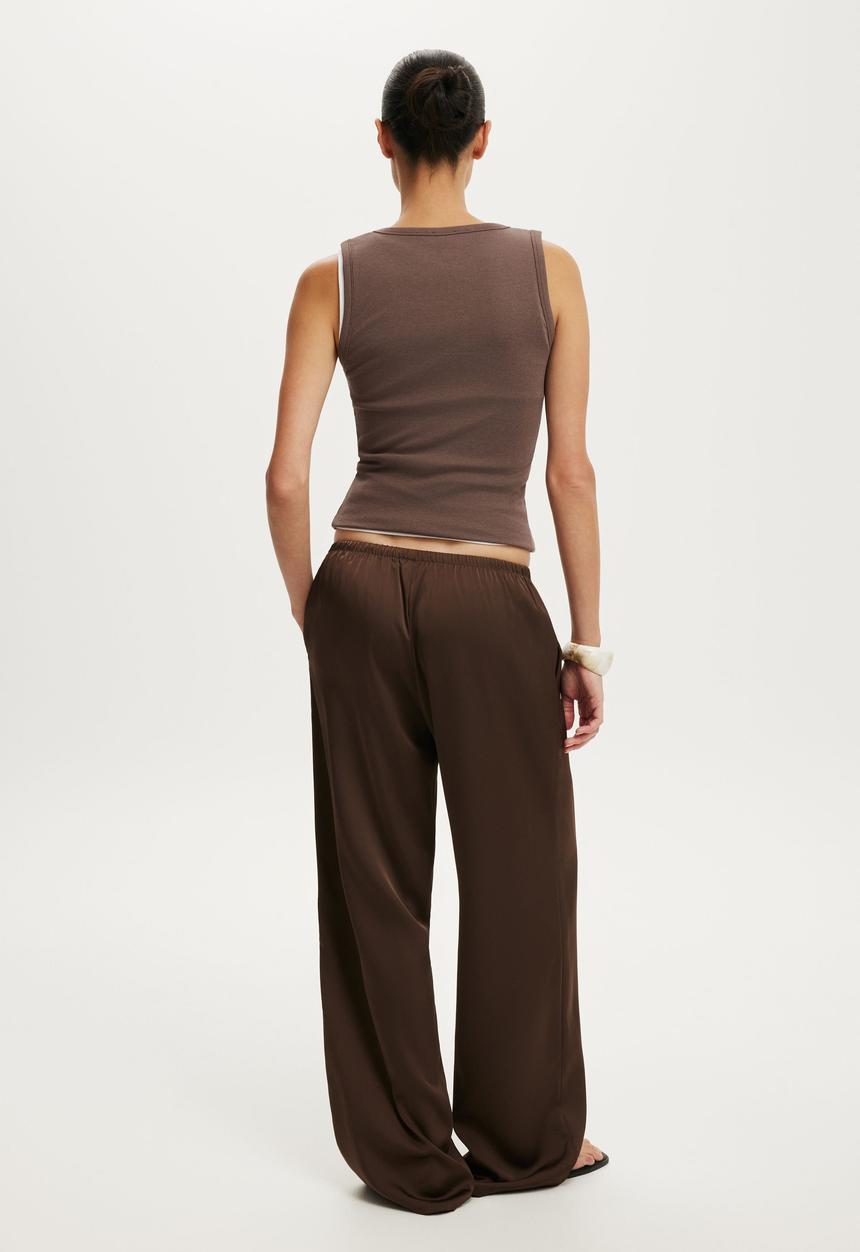 Cotton On - Dove Satin Pant - Dark Oak