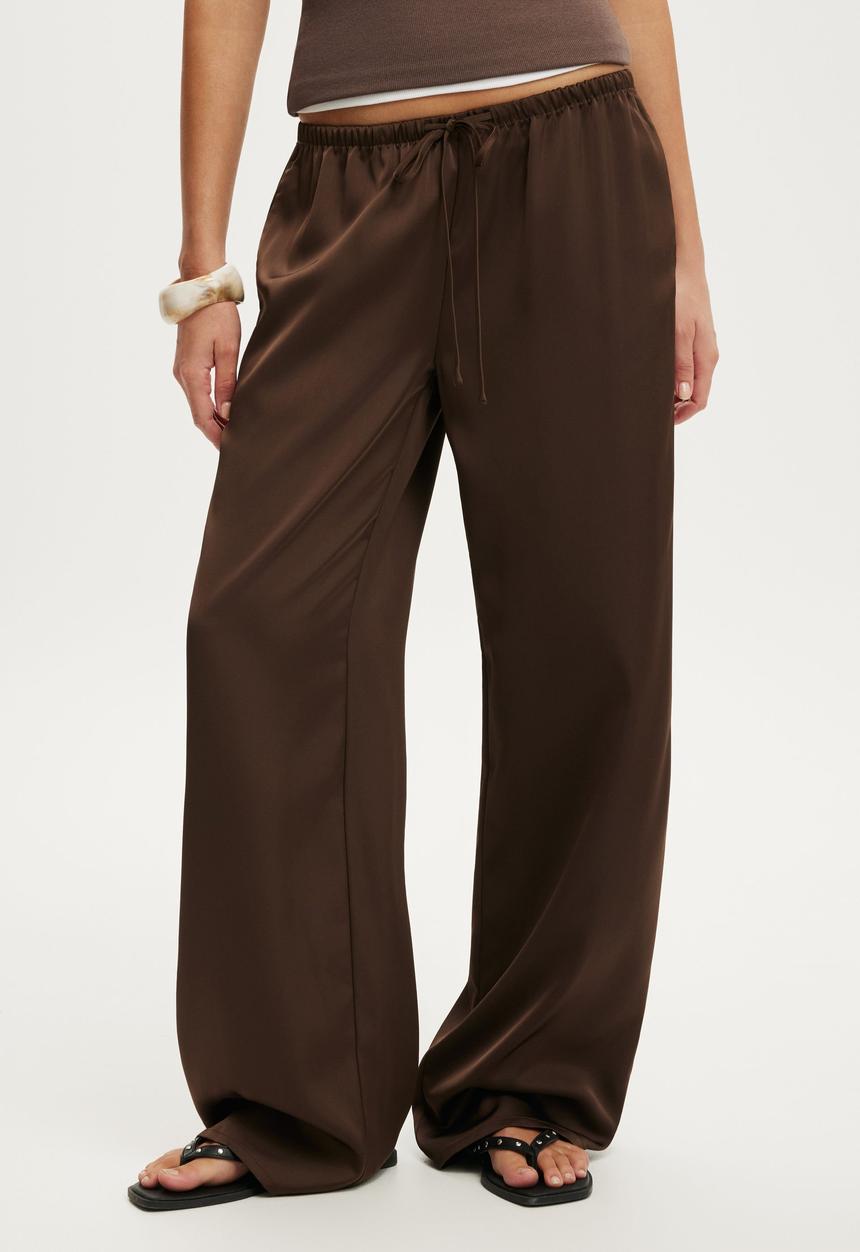 Cotton On - Dove Satin Pant - Dark Oak