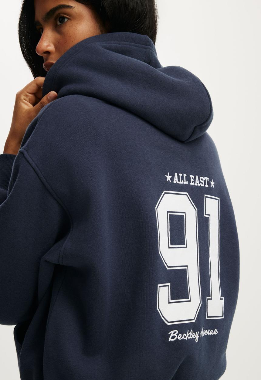 Cotton On - Graphic boxy fleece hoodie - shadow navy / 91