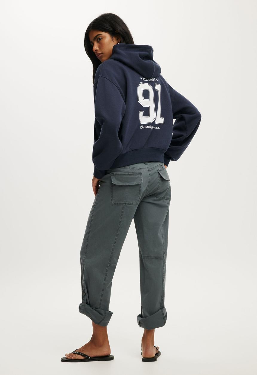 Cotton On - Graphic boxy fleece hoodie - shadow navy / 91