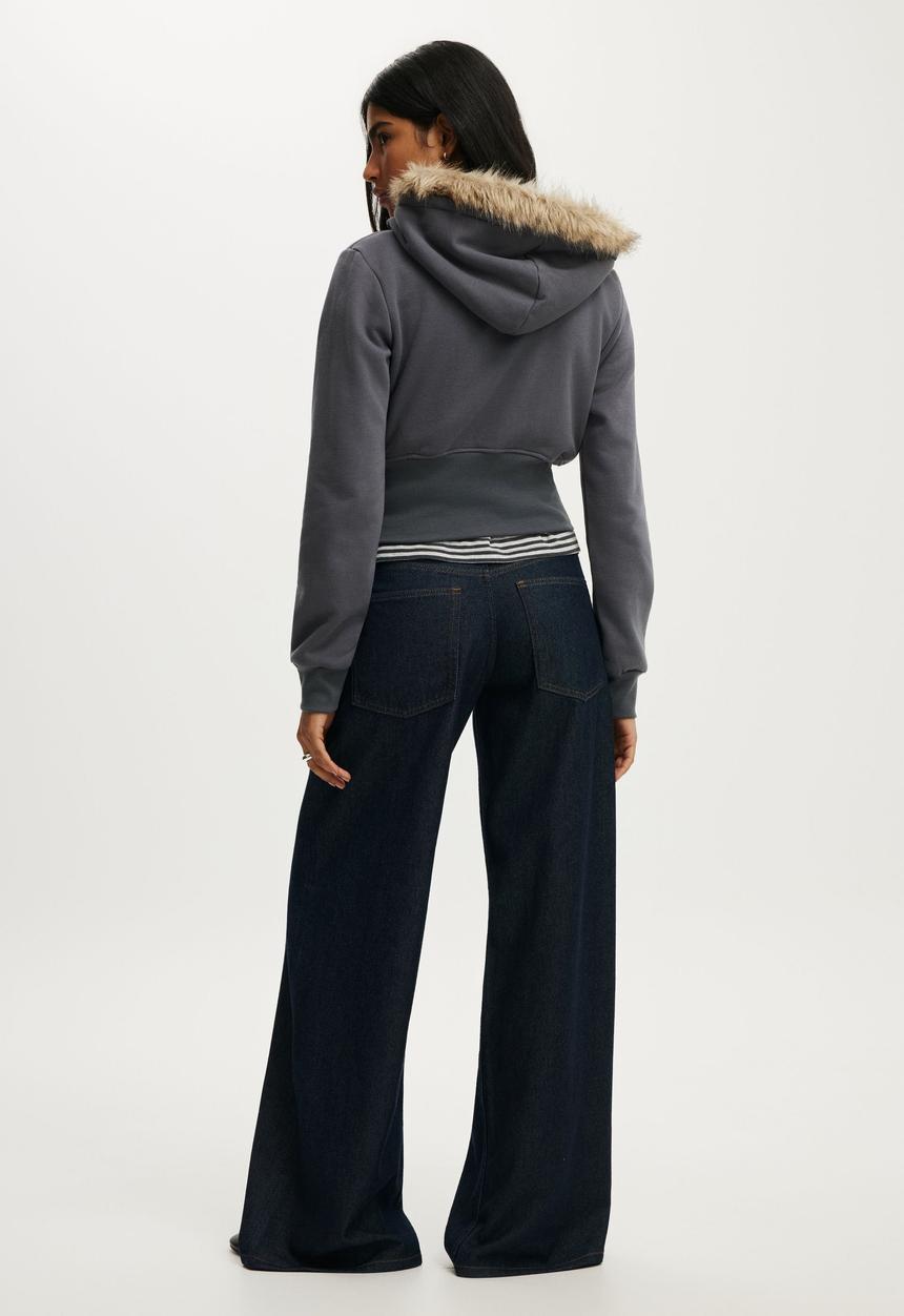 Cotton On - Corset band zip through hoodie - moonlight shadow/faux fur
