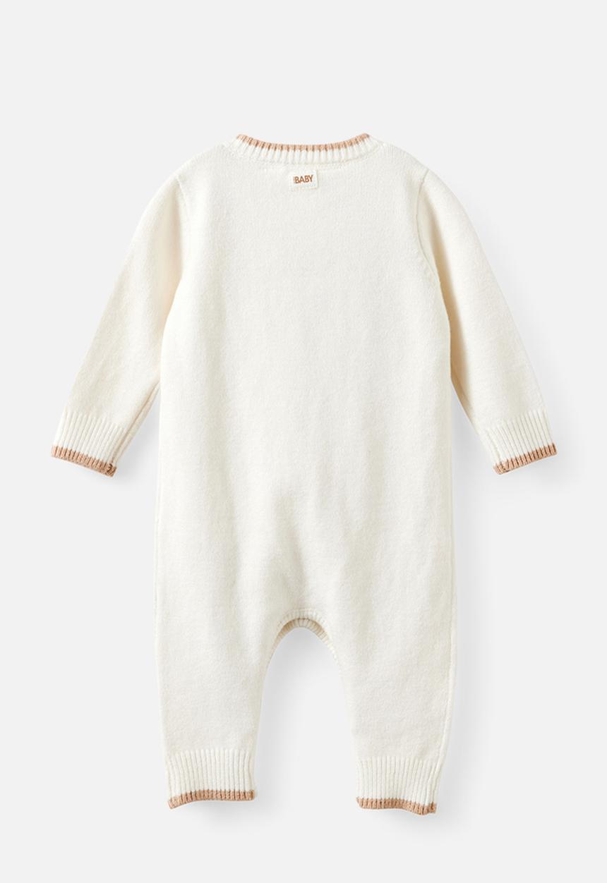Cotton On - Organic Knit Long Sleeve Romper - Milk/Latte Cream