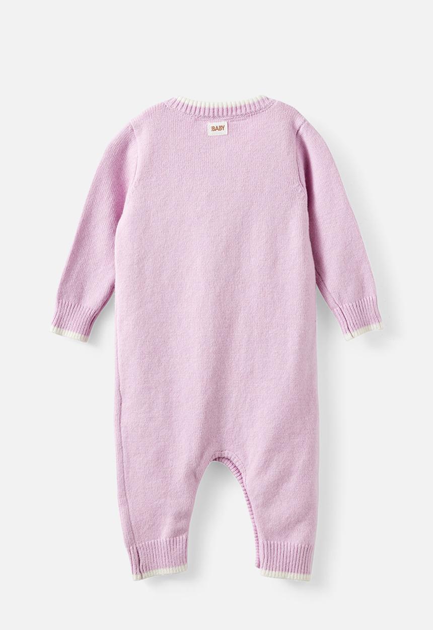 Cotton On - Organic Knit Long Sleeve Romper - Thistle/Milk