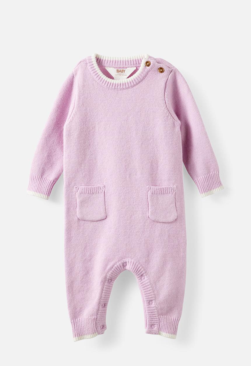 Cotton On - Organic Knit Long Sleeve Romper - Thistle/Milk