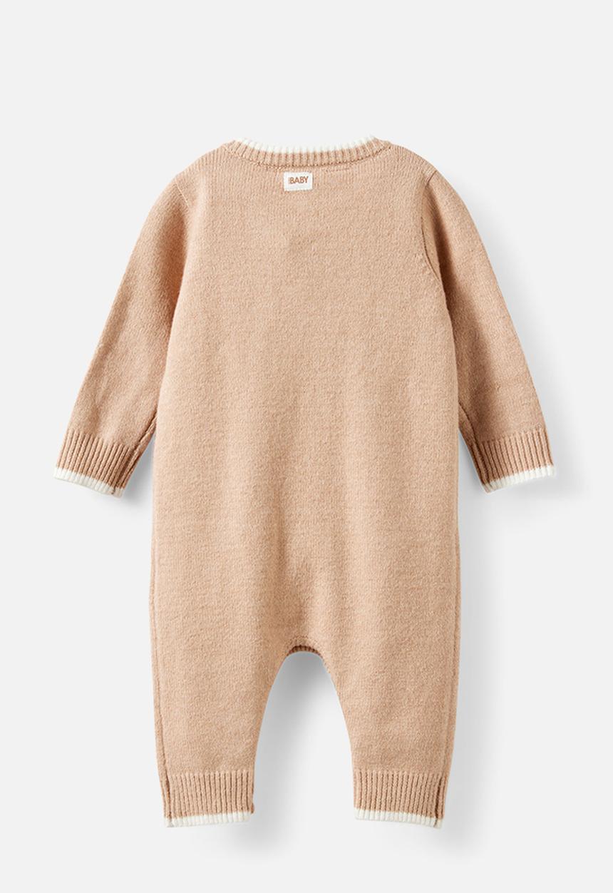 Cotton On - Organic Knit Long Sleeve Romper - Latte Cream/Milk