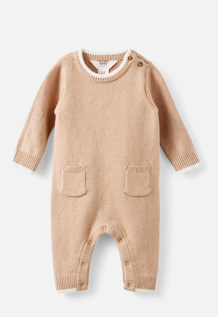 Cotton On - Organic Knit Long Sleeve Romper - Latte Cream/Milk